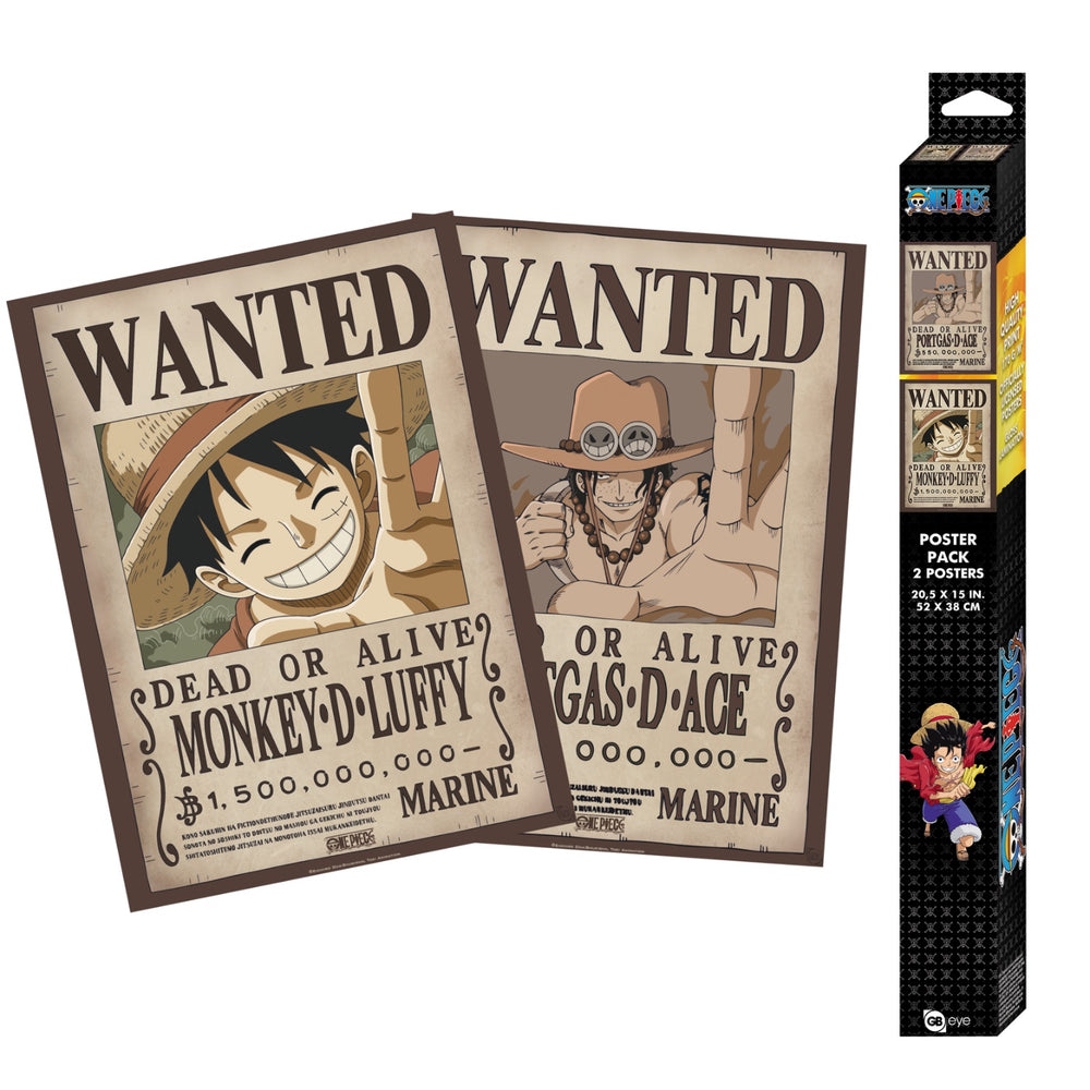 One Piece β Set 2 Chibi Posters β Wanted Luffy & Ace 52Γ38