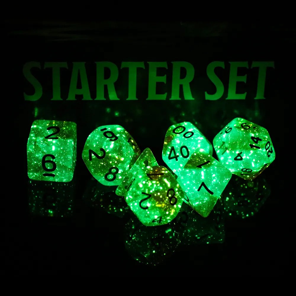 Neverland glow in the dark polyhedral dice seven piece set