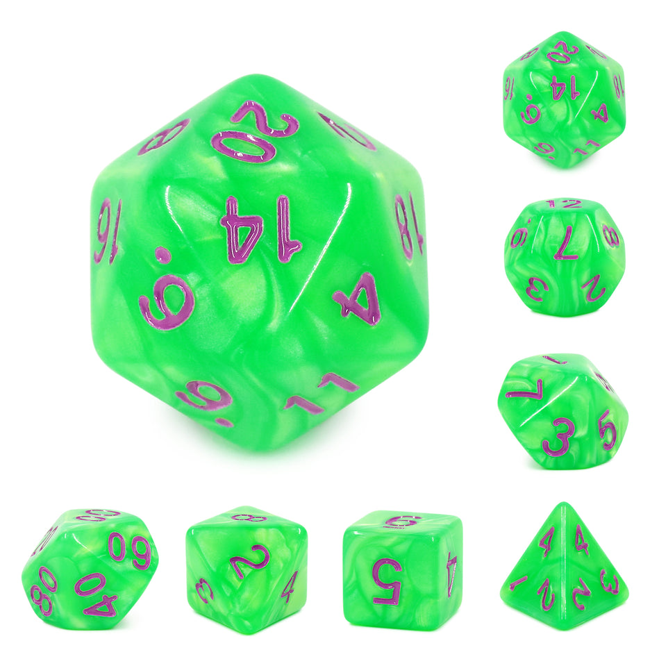 Polyhedral pearl dice seven piece set