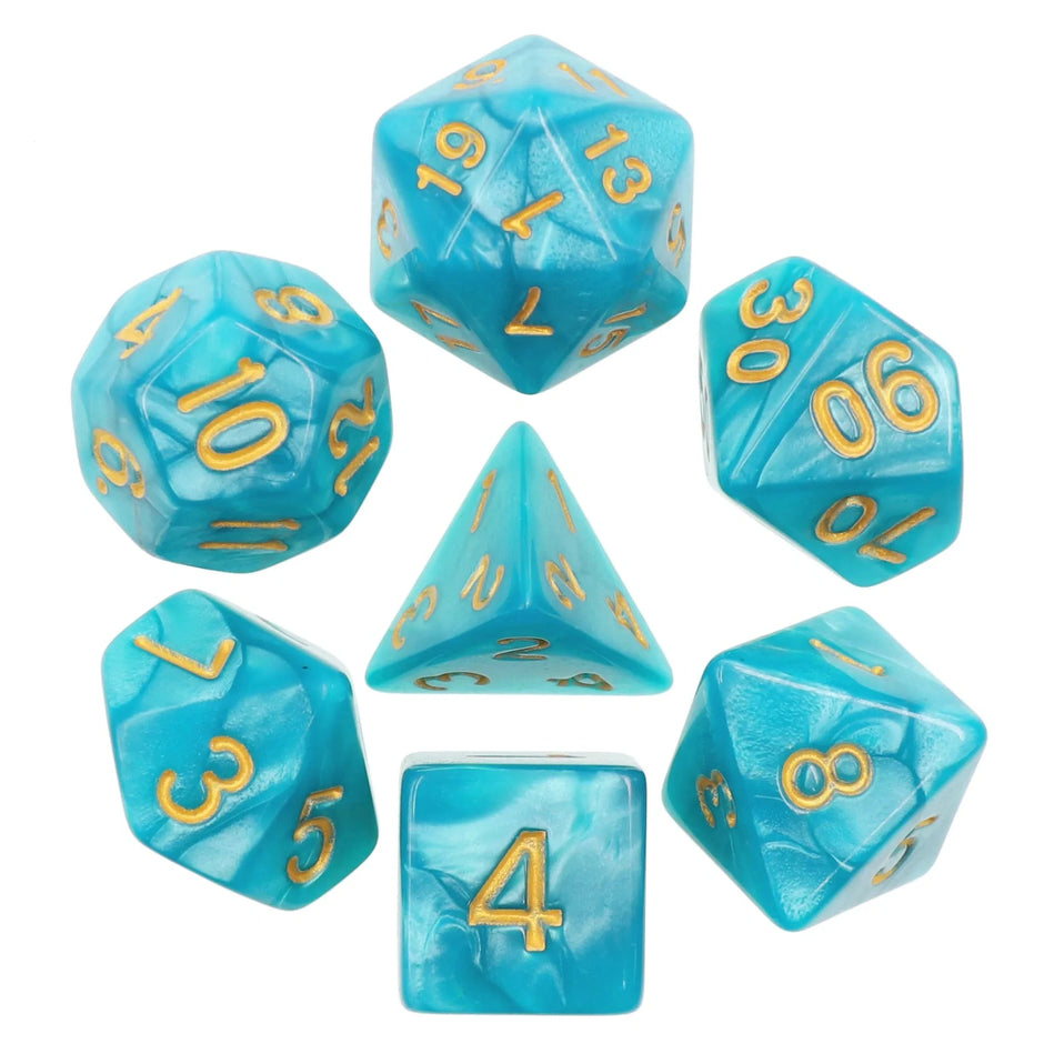 Polyhedral pearl dice seven piece set