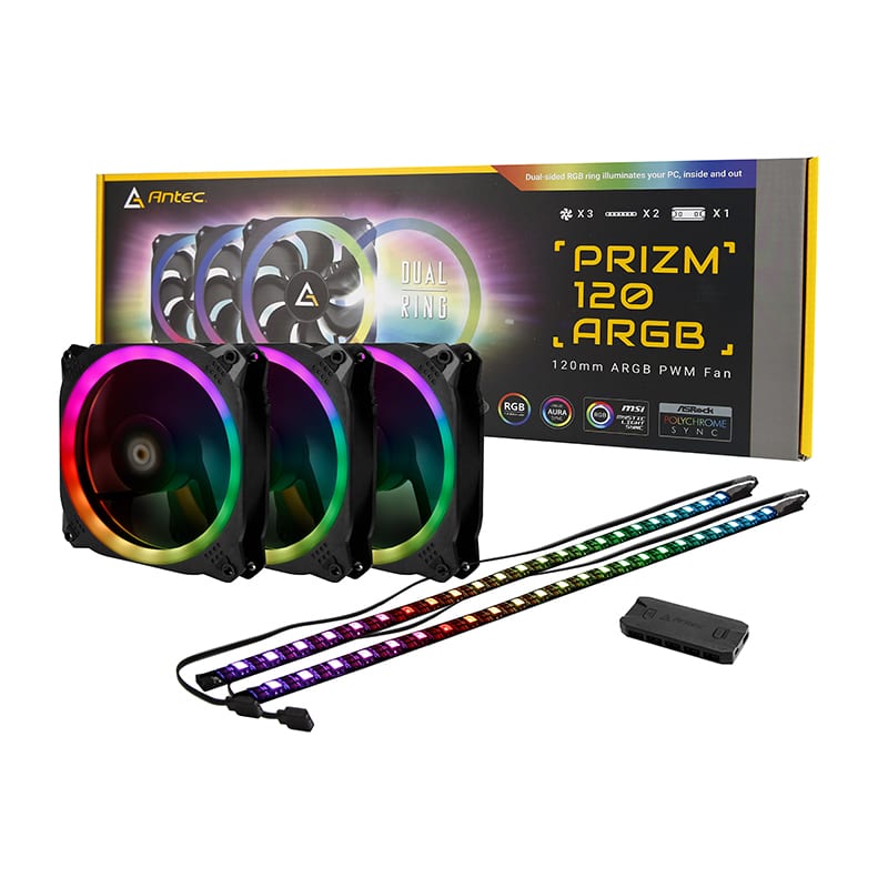 Antec PRIZM 120mm ARGB Case Fan 3 Pack with Controller and 2 LED Strips